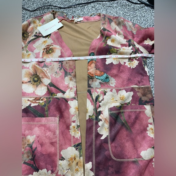 Anthropologie Solitaire NWT Faux Suede Butterfly Floral Long Line Open Jacket M - Picture 10 of 12
